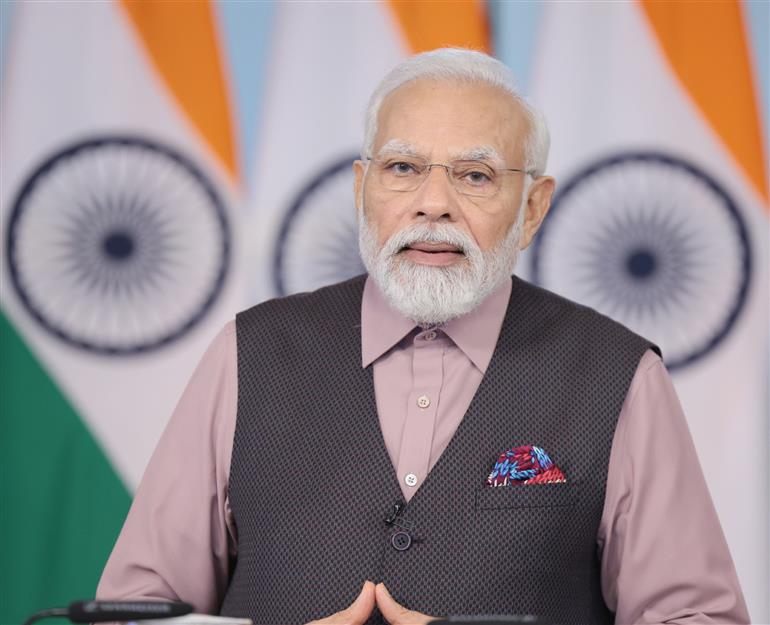 PM addressing at the laying foundation stone of redevelopment of 508 Railway Stations across the country via video conferencing on August 06, 2023.