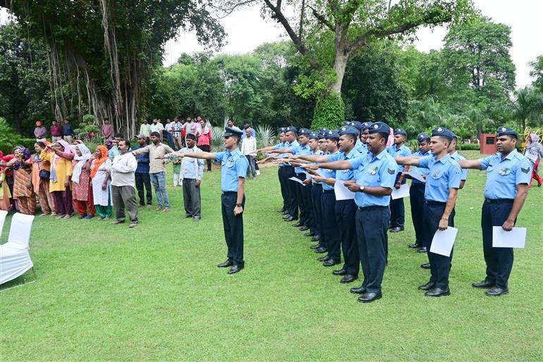 Glimpses of Personnel of Air Force Station Palam and local residents taking the Panch Pran pledge, in New Delhi on August 16, 2023.