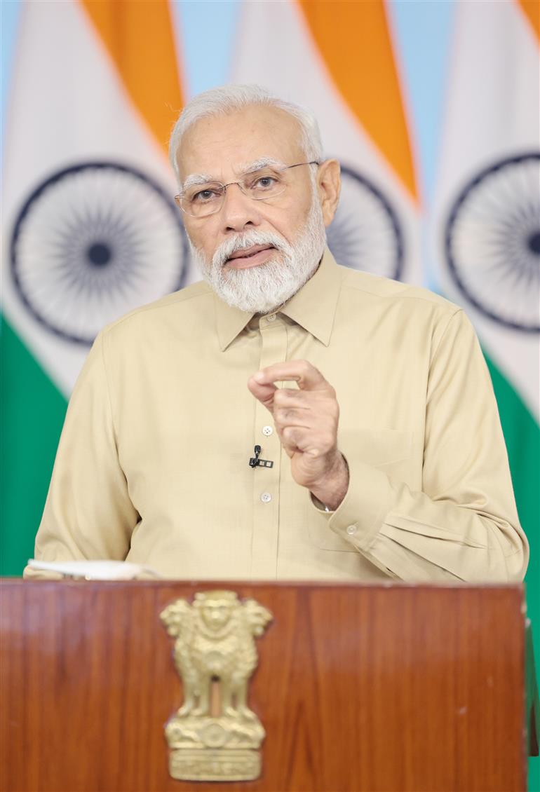 PM addresses G20 Health Ministers’ Meet in Gandhinagar, Gujarat via video message on August 18, 2023.