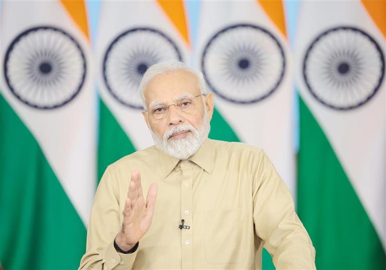 PM addresses G20 Health Ministers’ Meet in Gandhinagar, Gujarat via video message on August 18, 2023.