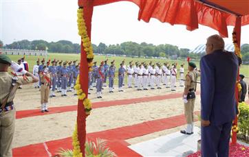 The Vice President, Shri Jagdeep Dhankhar inspecting the Guard of Honour on his arrival at his Alma Mater, Sainik School at Chittorgarh, in Rajasthan on August 22, 2023.