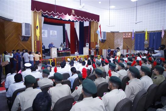 The Vice President, Shri Jagdeep Dhankhar addressing the students, faculty members and alumni at Sainik School, Chittorgarh, in Rajasthan on August 22, 2023.