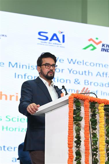 The Union Minister for Information & Broadcasting, Youth Affairs and Sports, Shri Anurag Singh Thakur addressing the Sports Science Conclave on Para Sports 2023 organized by National Center for Sports Science and Research (NCSSR), in New Delhi on December 13, 2023.