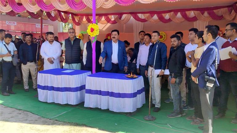 The Minister of Panchayat & Rural Development and Food & Civil Supply Government of Assam, Shri Ranjit Kumar Das attends the Viksit Bharat Sankalp Yatra programme at Borpothar Panchayat, in Dibrugarh district of Assam on December 13, 2023.