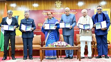 The Vice President and Chairman, Rajya Sabha, Shri Jagdeep Dhankhar being presented with the first copy of the Book “Roses Without Thorns” at Upa-Rashtrapati Nivas, in New Delhi on December 15, 2023.