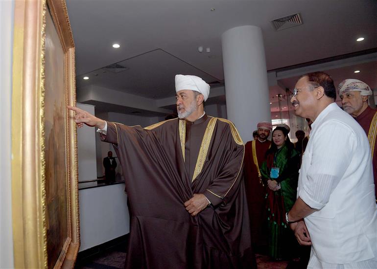 The Sultan of Oman, Majesty Haitham Bin Tarik visits at National Gallery of Modern Art (NGMA), in New Delhi on December 16, 2023.