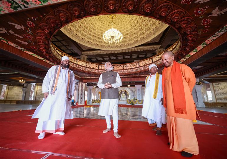 PM visits SwarVed Mahamandir at Varanasi, in Uttar Pradesh on December 18, 2023.