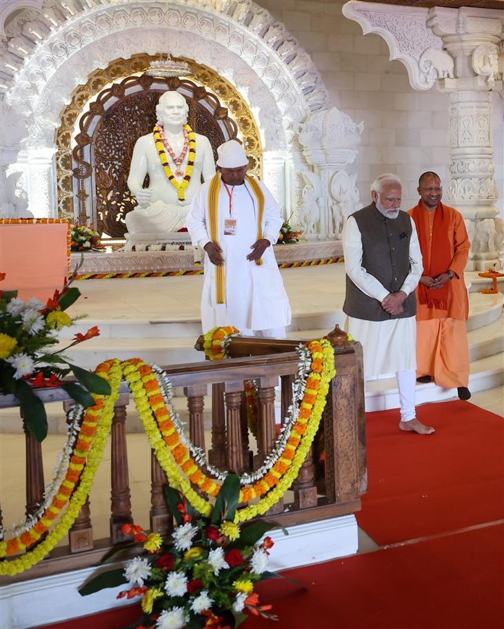 PM visits SwarVed Mahamandir at Varanasi, in Uttar Pradesh on December 18, 2023.