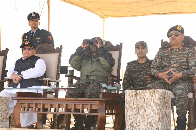 The President of India, Smt Droupadi Murmu witnessed the Integrated Fire Power exercise conducted by Indian Army at Pokhran, in Rajasthan on December 23, 2023.
