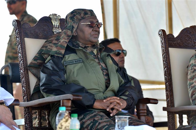 The President of India, Smt Droupadi Murmu witnessed the Integrated Fire Power exercise conducted by Indian Army at Pokhran, in Rajasthan on December 23, 2023.