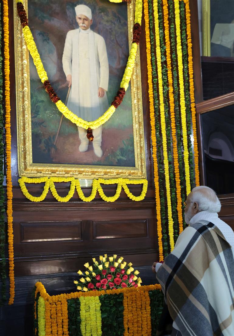 PM pays tribute to Shri Pandit Madan Mohan Malaviya’s birth anniversary at Old Parliament Building, in New Delhi on December 25, 2023.