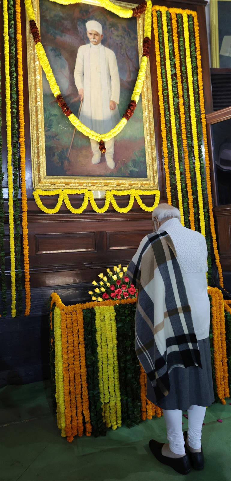 PM pays tribute to Shri Pandit Madan Mohan Malaviya’s birth anniversary at Old Parliament Building, in New Delhi on December 25, 2023.