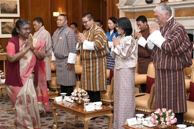 A Parliamentary Delegation from Bhutan led by H.E. Wangchuk Namgyel, Speaker of the National Assembly of Bhutan calls on the President, Smt. Droupadi Murmu at Rashtrapati Bhavan, in New Delhi on Fabruary 07, 2023.