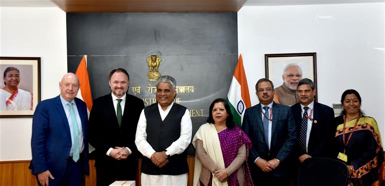 The Union Minister for Environment, Forest & Climate Change, Labour & Employment, Shri Bhupender Yadav meets with the Minister for Development Cooperation and Global Climate Policy of Denmark, Mr. Dan Jørgensen, in New Delhi on February 8, 2023.