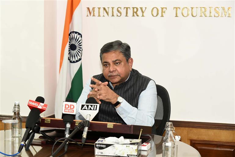 The Secretary, Ministry of Tourism, Mr. Arvind Singh briefing the media on first G-20 Tourism Working Group meeting, in New Delhi on February 11, 2023.