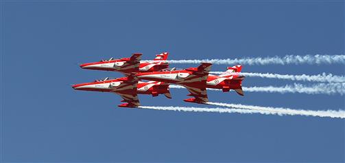 Glimpses of the air show during the first public day at 14th Aero India, in Bengaluru on February 16, 2023.