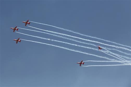 Glimpses of the air show during the first public day at 14th Aero India, in Bengaluru on February 16, 2023.