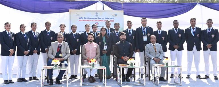 The Union Minister for Information & Broadcasting, Youth Affairs and Sports, Shri Anurag Singh Thakur at the NSS Republic Day Camp in, New Delhi on January 28, 2023.