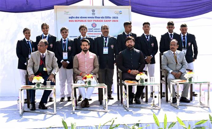 The Union Minister for Information & Broadcasting, Youth Affairs and Sports, Shri Anurag Singh Thakur at the NSS Republic Day Camp in, New Delhi on January 28, 2023.