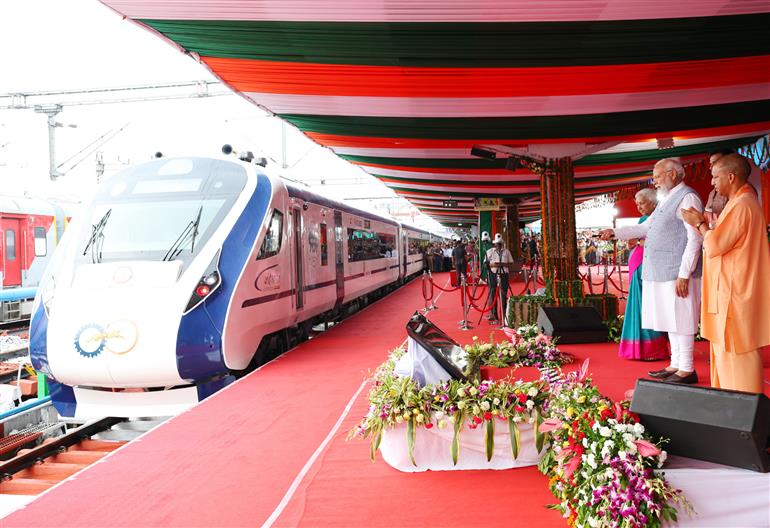 PM lays foundation stone of Gorakhpur Railway Station Re-Development Project at Gorakhpur, in Uttar Pradesh on July 07, 2023.