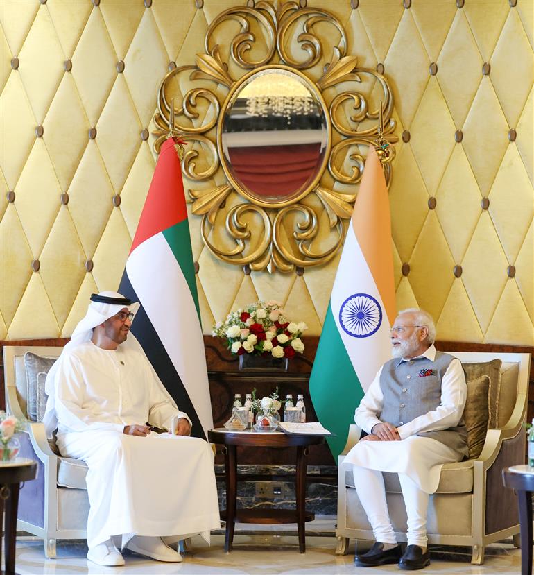 PM meets the President-Designate for COP28 and Group CEO of Abu Dhabi National Oil Company, Dr. Sultan Al Jaber, in Abu Dhabi, UAE on July 15, 2023.