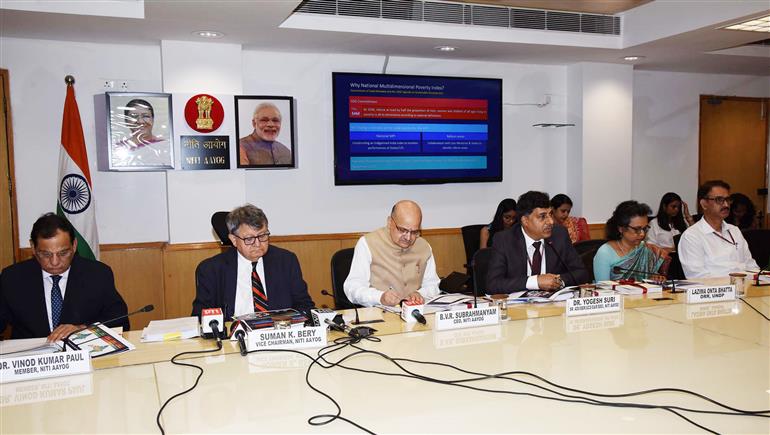 The Vice Chairman, NITI Aayog, Shri Suman Bery chairs the meeting at the launch of National Multidimensional Poverty Index, in New Delhi on July 17, 2023. 