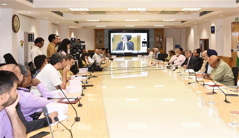 The Vice Chairman, NITI Aayog, Shri Suman Bery chairs the meeting at the launch of Export Preparedness Index, in New Delhi on July 17, 2023. 