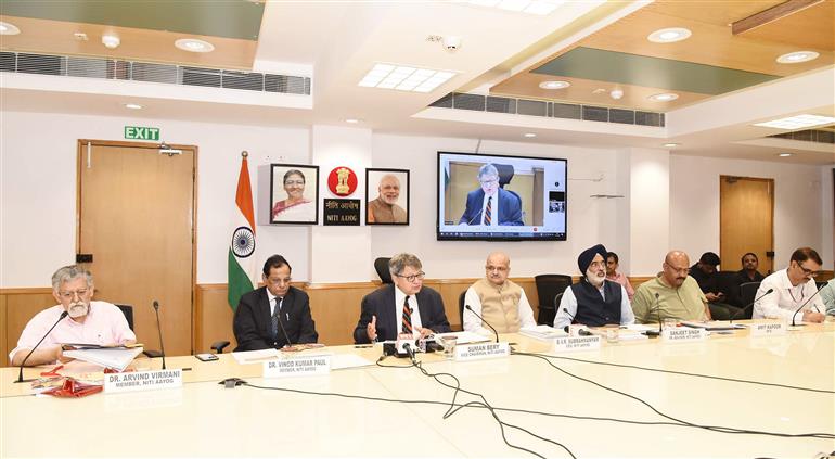 The Vice Chairman, NITI Aayog, Shri Suman Bery chairs the meeting at the launch of Export Preparedness Index, in New Delhi on July 17, 2023. 