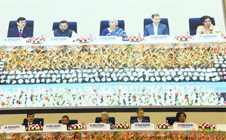 The Union Minister for Finance and Corporate Affairs, Smt. Nirmala Sitharaman attends the 164th anniversary of Income Tax Day celebrations at Vigyan Bhavan, in New Delhi on July 24, 2023. 