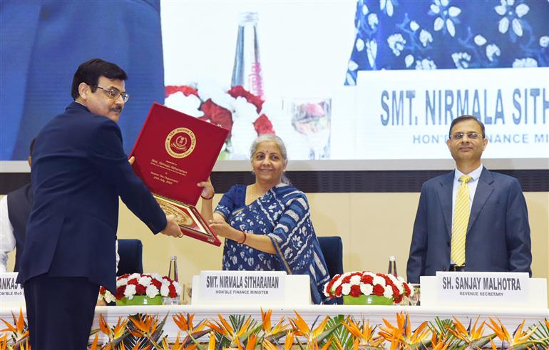 The Union Minister for Finance and Corporate Affairs, Smt. Nirmala Sitharaman attends the 164th anniversary of Income Tax Day celebrations at Vigyan Bhavan, in New Delhi on July 24, 2023. 