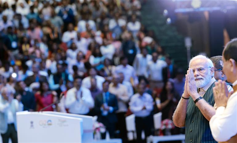 PM at the inauguration of Akhil Bhartiya Shiksha Samagam at Bharat Mandapam, in New Delhi on July 29, 2023.