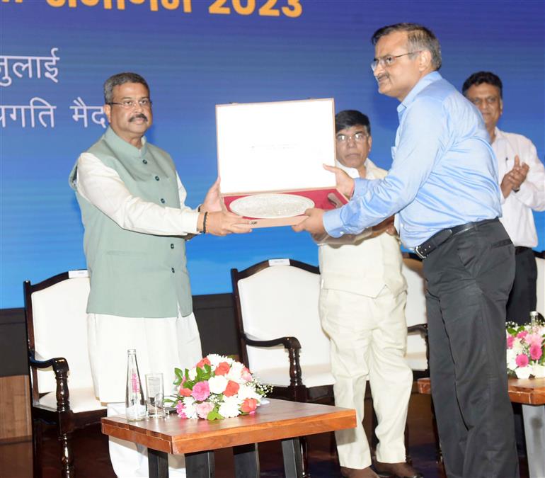 The Union Minister for Education, Skill Development and Entrepreneurship, Shri Dharmendra Pradhan at Valedictory function of the 2nd Akhil Bhartiya Shiksha Samagam at Pragati Maidan, in New Delhi on July 30, 2023.