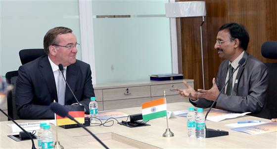 German Federal Minister of Defence, Mr Boris Pistorius attending an event of iDEX start-ups at Research & Innovation Park, in IIT Delhi on June 06, 2023. The Additional Secretary (Defence Production) & CEO Defence Innovation Organisation (DIO), Shri T Natarajan is also seen.