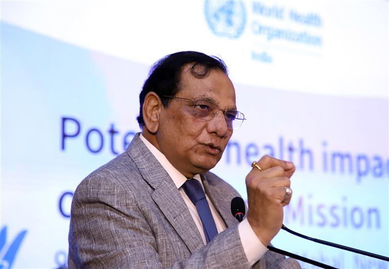 The Member (Health), NITI Aayog, Dr V K Paul addressing at the occasion of “Potential health impacts of Jal Jeevan Mission” in New Delhi on June 09, 2023.