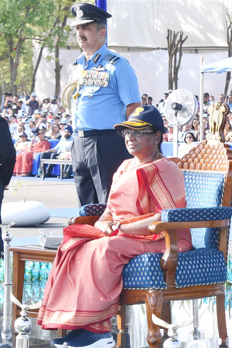 The President of India, Smt Droupadi Murmu reviews the Combined Graduation Parade at Air Force Academy at Dundigal, in Hyderabad on June 17, 2023.