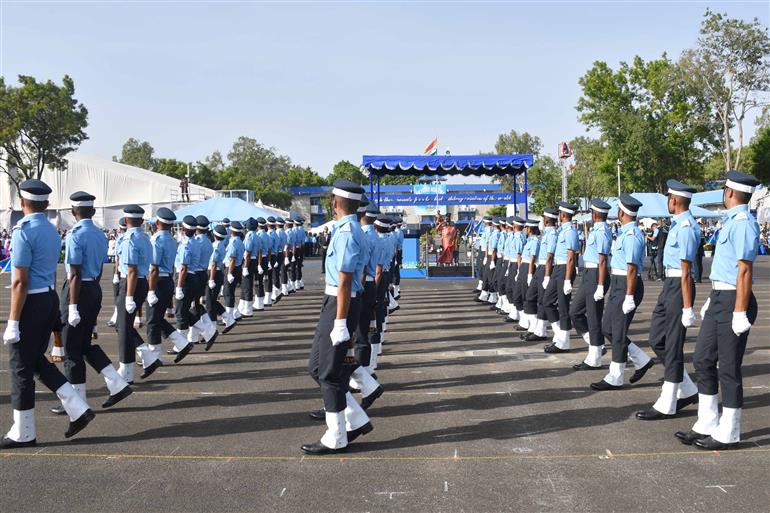 The President of India, Smt Droupadi Murmu reviews the Combined Graduation Parade at Air Force Academy at Dundigal, in Hyderabad on June 17, 2023.