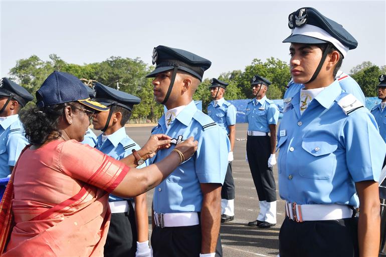 The President of India, Smt Droupadi Murmu reviews the Combined Graduation Parade at Air Force Academy at Dundigal, in Hyderabad on June 17, 2023.