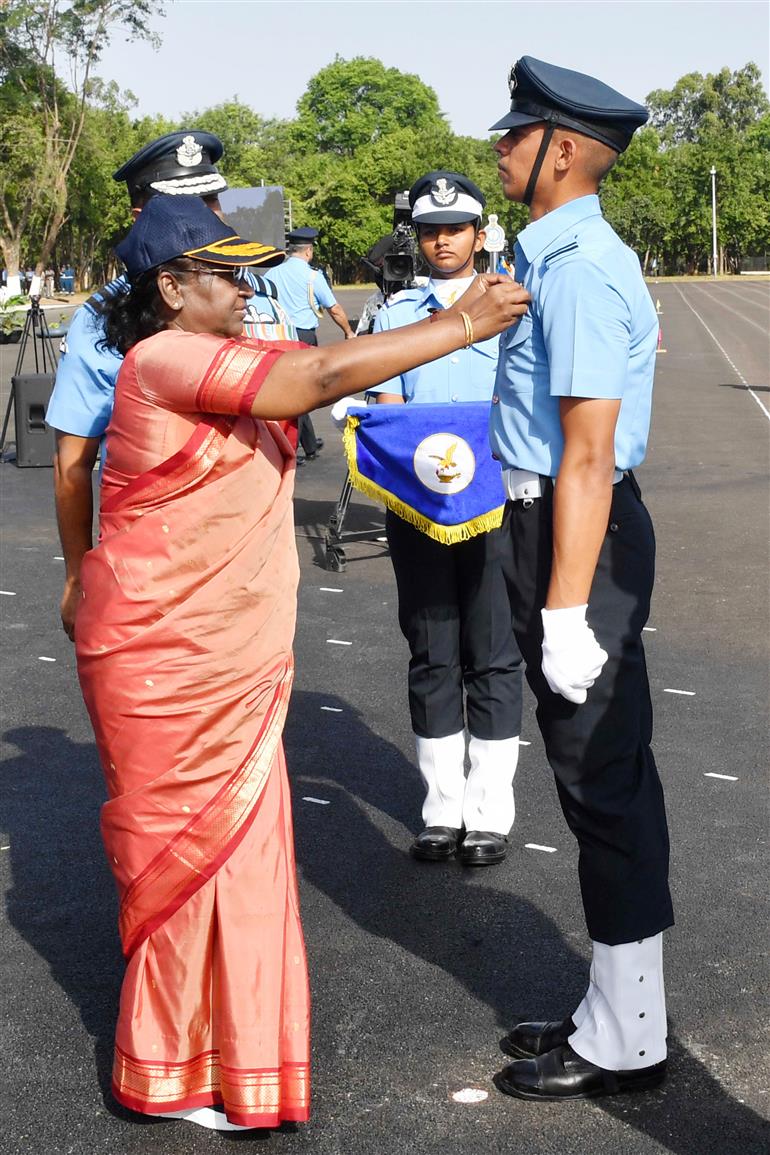 The President of India, Smt Droupadi Murmu reviews the Combined Graduation Parade at Air Force Academy at Dundigal, in Hyderabad on June 17, 2023.