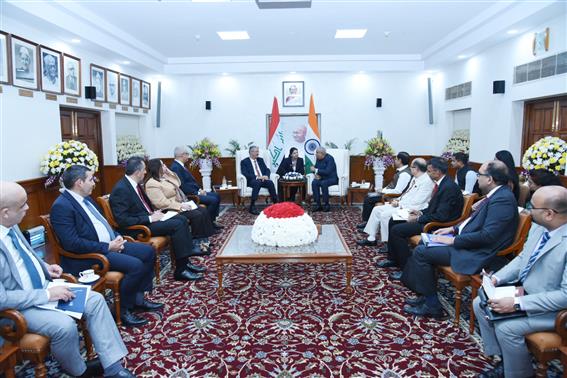 The Deputy Prime Minister for Energy Affairs and Minister of Oil, Iraq, Mr. Hayan Abdul Ghani Al-Swad calls on the Vice-President, Shri Jagdeep Dhankhar at the Upa-Rashtrapati Nivas, in New Delhi on June 19, 2023.