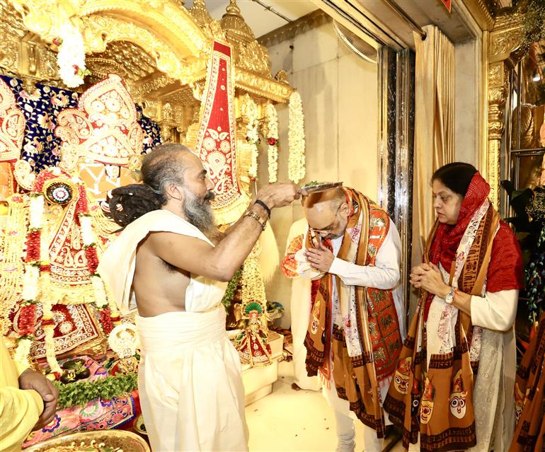 The Union Minister for Home Affairs and Cooperation, Shri Amit Shah offering prayers at Jagannath Temple, in Gujarat on June 20, 2023.