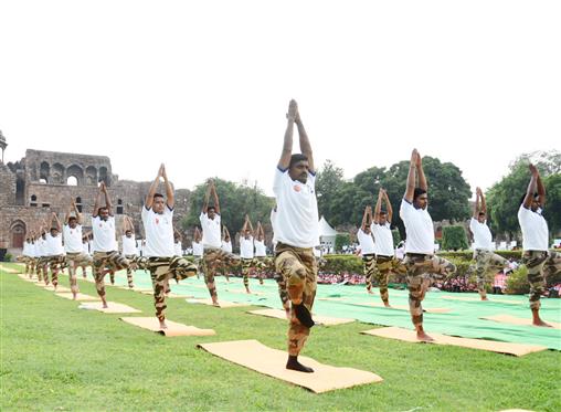 Glimpse of International Yoga Day 2023 organized by Ministry of Culture at Purana Qila, in New Delhi on June 21, 2023.:Ministry of Culture