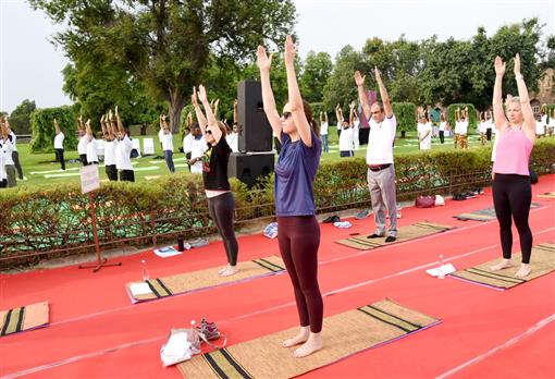 Glimpse of International Yoga Day 2023 organized by Ministry of Culture at Purana Qila, in New Delhi on June 21, 2023.:Ministry of Culture