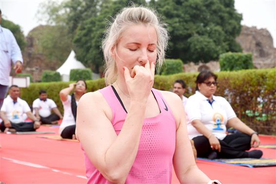 Glimpse of International Yoga Day 2023 organized by Ministry of Culture at Purana Qila, in New Delhi on June 21, 2023.:Ministry of Culture