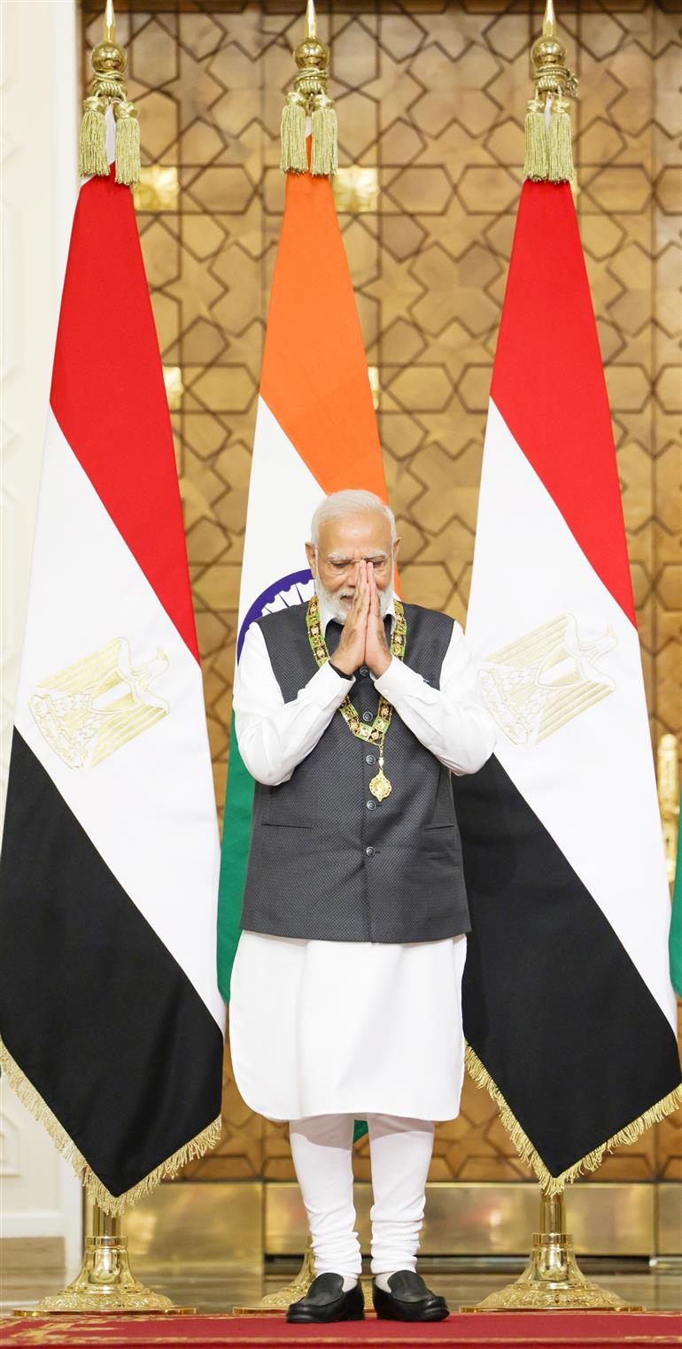 PM being conferred with the highest state honour of Egypt ‘Order of the Nile’ award by the Egyptian President, Mr. Abdel Fattah El-Sisi, at President House (Cairo), in Egypt on June 25, 2023.