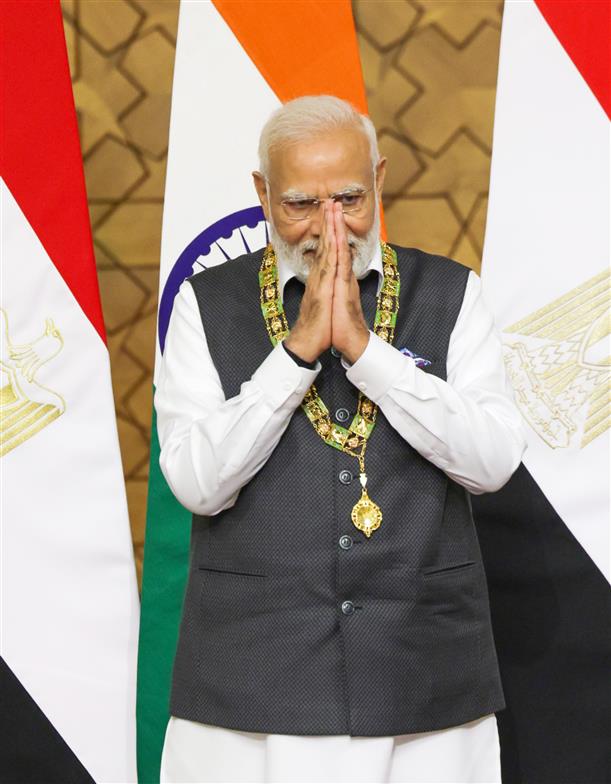 PM being conferred with the highest state honour of Egypt ‘Order of the Nile’ award by the Egyptian President, Mr. Abdel Fattah El-Sisi, at President House (Cairo), in Egypt on June 25, 2023.
