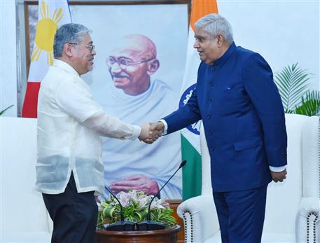 The Secretary of Foreign Affairs of the Philippines, Mr. Enrique A. Manalo calls on the Vice-President, Shri Jagdeep Dhankhar at Upa-Rashtrapati Nivas, in New Delhi on June 28, 2023.