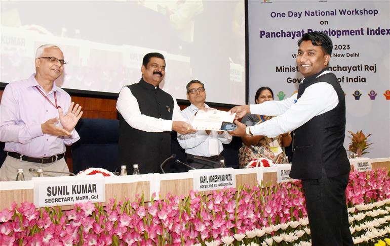 The Minister of State for Panchayati Raj, Shri Kapil Moreshwar Patil attends One Day National Workshop on Panchayat Development Index, in New Delhi on June 28, 2023.