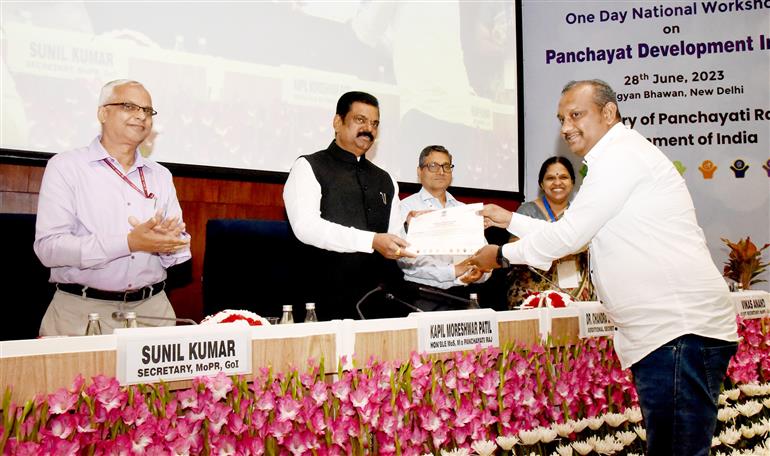 The Minister of State for Panchayati Raj, Shri Kapil Moreshwar Patil attends One Day National Workshop on Panchayat Development Index, in New Delhi on June 28, 2023.