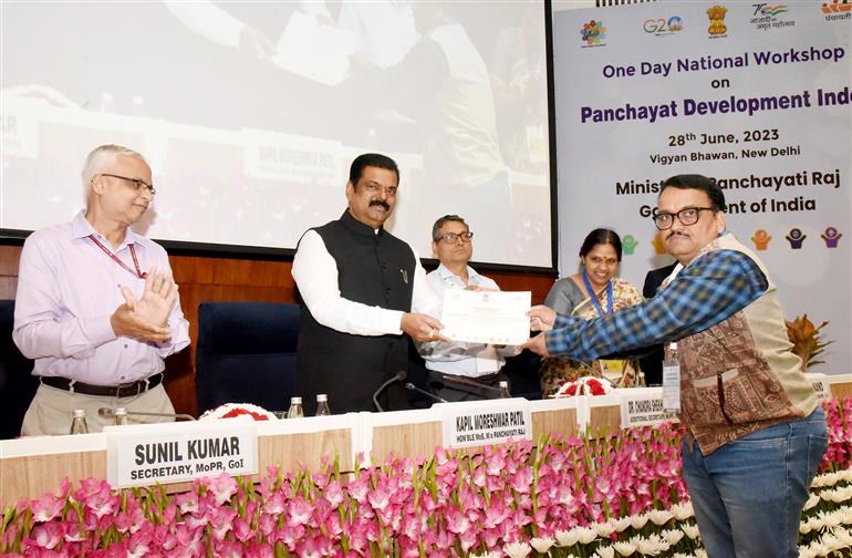 The Minister of State for Panchayati Raj, Shri Kapil Moreshwar Patil attends One Day National Workshop on Panchayat Development Index, in New Delhi on June 28, 2023.