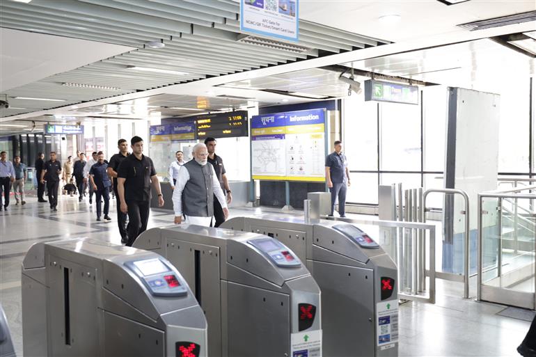 PM travels in Delhi Metro to attend Delhi University Centenary celebrations, in New Delhi on June 30, 2023.